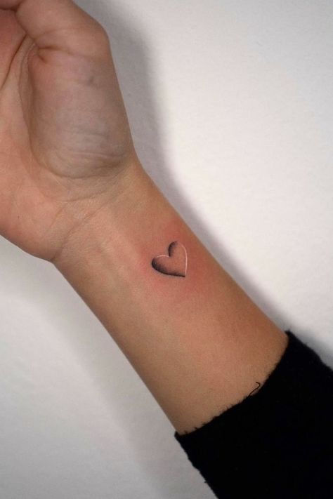 Small Heart Friendship Tattoo, Heart Ideas Tattoo, Heart Within Heart Tattoo, Neck Heart Tattoos Women, Tattoo Ideas With Hearts, Simple Small Heart Tattoos, White Heart Tattoo On Wrist, Piece Of Heart Tattoo, Heart 3d Tattoo