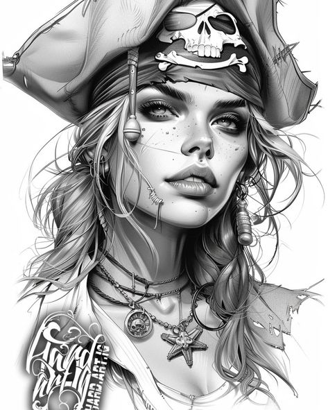 Pirate Girl Tattoos, Pirate Ship Tattoo, Cool Tattoos For Girls, Valkyrie Tattoo, Skull Girl Tattoo, Native American Tattoo, Mexican Art Tattoos, Pirate Tattoo, Realistic Tattoo Sleeve