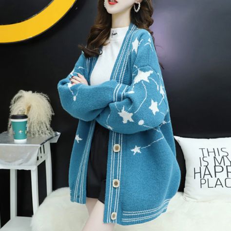 Material: Acrylic, Cotton Size Measurements: Length:68cm Bust:120cm Sleeve:48cm Shoulder:60cm Have high elastic , all sizes are measure by flat size without stretch 1 inch = 2.54 cm, 1 cm = 0.39 inch ✿ Please pay attention to the item sizes and measurements before buying. Al Oc Stuff, Knitted Cardigan, Online Fashion Stores, Character Outfits, Look Cool, Autumn And Winter, Girly Things, Trend Setter, Pay Attention