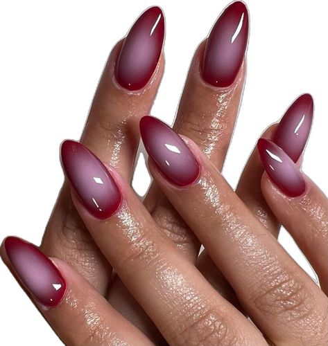 Aura Nails Colorful, Maroon Aura Nails, Aura Color Nails, Red Airbrush Nails, Powder Dip Nail Ideas, Aura Almond Nails, Airbrushed Nails, Almond Nail Tips, Airbrush Nail Art