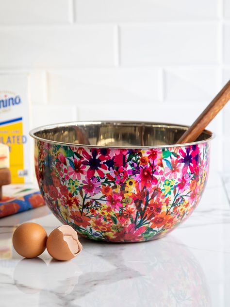 Stainless Steel Bowl, Large - Watercolor Floral Decor Objects Accessories, Bright Kitchen Accessories, Cute Kitchen Decorations, Large Serving Bowl, Large Ceramic Bowl, Colorful Farmhouse Decor, Cute Kitchen Utensils, Colorful Kitchen Accessories, Fun Kitchen Decor