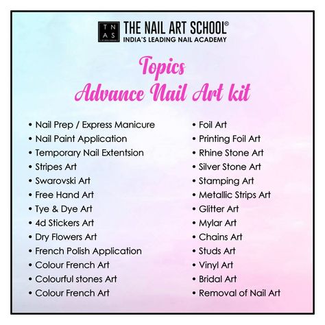 With our Advance Nail Art Kit we are offering free training for 3 days in which we will be covering various topics of Nail Art in a more varied manner. You will also learn new techniques and tips along with creating your own masterpieces. Buy our kit and get the offer ✨ Hurry up! Kindly DM us for more details. 9019376784/ 9900032855 Academy at - Bengaluru #TheNailArtSchool #Zorainstudioandacademy #NailArtCourses #AdvancedNailArtKit #NailStartUpKit #NailArtDesign #BestEducator #LearnNailArt Theory Of Nail Art, Nails Collage Art Designs, Free Online Nail Tech Courses, Nail Tech Starter Kit List, Nail Tech School Notes, Advance Nail Art, Nail Teaching, Nail Tech Notes, Nails Theory