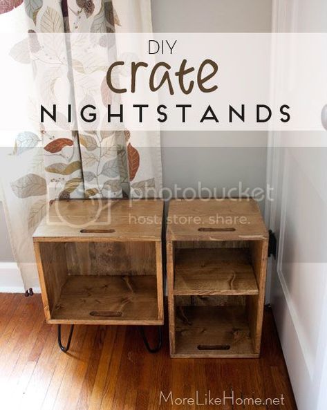 Crate Nightstand Diy, Diy Night Stands, Diy Night Stand, Nightstand Diy, Crate Nightstand, Nightstand Plans, Diy Crate, Crate Diy, Diy Nightstand