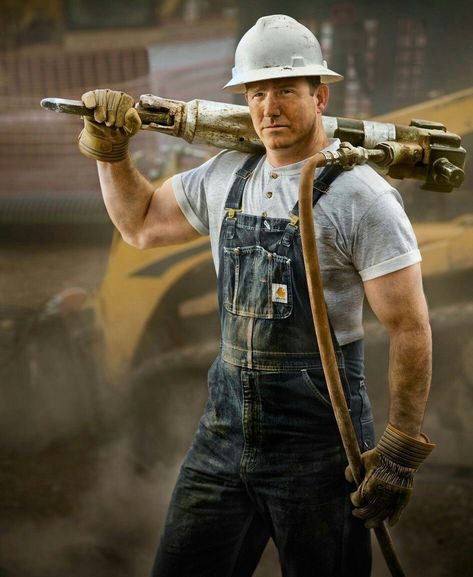 Construction Worker Reference, Miner Outfit Men, Construction Workers Photography, Gifts For Construction Workers, Male Pose, Carhartt Overalls, Male Pose Reference, Hard Working Man, Environmental Portraits