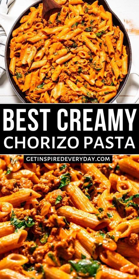 A creamy tomato sauce scented with thyme, this Chorizo Pasta is packed with flavor, protein, and veggies too. It’s easy to make gluten-free and there are 2 dairy-free options listed in the recipe as well. This pasta is a quick dinner everyone can love. Chorizo Recipes Dinner, Chorizo Pasta Recipes, Protein Pasta Recipes, Beef Chorizo, Chorizo Pasta, Tomato Cream Sauce, Dairy Free Pasta, Chorizo Recipes, Protein Pasta