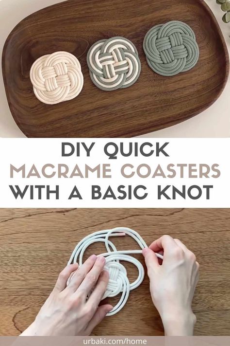 Easy Macrame Coasters, Easy Diy Macrame Gifts, Macrame Quick Projects, Macrame Coaster Pattern, Macrame House Decor, Yarn Coasters Diy, Diy Macrame Coasters Tutorial, Easy Macrame Coasters Diy, Macrame Small Gifts