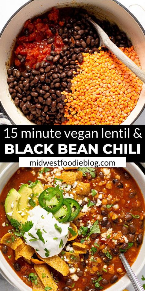 Hello 🙏Une superbe idée gouteuse, comme on les aime! Black Bean Lentil, Vegan Black Bean Chili, فاصوليا خضراء, Wraps Vegan, Chili Vegan, Lentil Chili, Black Bean Chili, Resep Diet, Red Lentils