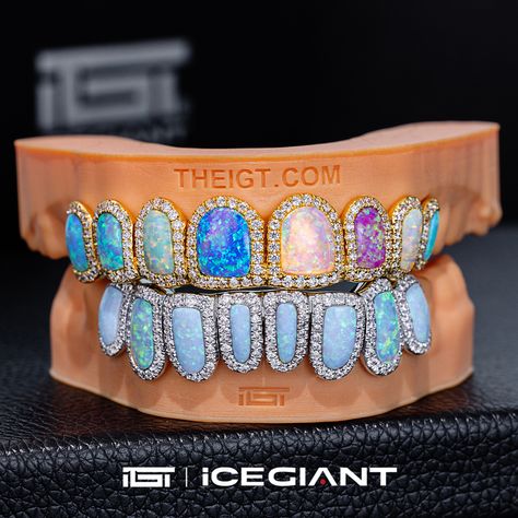 🎨 8+8 opal grillz with VVS diamond in pave setting.💎 Enjoy fast processing time and a satisfaction lifetime guarantee. 🔥 DM us to begin the process today. . . . . . #theigtgrillz #icegiant #diamondgrillz #goldteeth #icedout #goldgrillz #customgrillz #vvsdiamonds #princesscut #icedoutgrillz #customjewelryfactory #hiphopjewellerymaker #hiphopjewelryfactory #hiphopjewelrymaker #icedjewelry Opal Grillz, Iced Out Grillz, Diamond Grillz, Ice Giant, Custom Grillz, Gold Grillz, Teeth Jewelry, Gold Teeth, Vvs Diamond