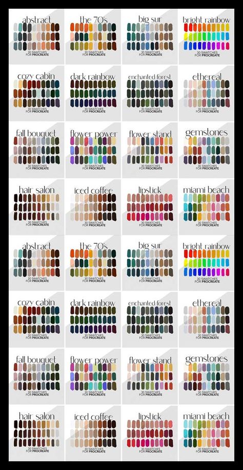 25+ Best Procreate Color Palettes (Free & Premium) - 2024 25 Color Palettes, How To Get Procreate For Free, Color Pages For Procreate, 20 Color Palette, All Colors Palette, Color Palette Names Inspiration, Procreate Swatches Free, Colour Palette For Procreate, Pro Create Pallets