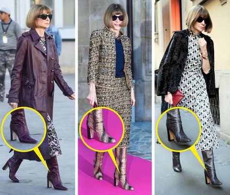 10 Outfit Tips From 70-Year-Old Anna Wintour Who’s Still Admired by Today’s Youth Anna Wintour Style, Outfit Tips, Knee Length Boots, Over 60 Fashion, Going Gray, Anna Wintour, 60 Fashion, Uniform Fashion, Bright Side