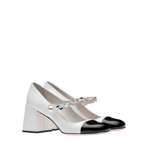 Patent leather pumps White/black | Miu Miu Miu Miu Heels, Prada 2005, Dr Shoes, Black Patent Leather Pumps, Silver Pumps, Pink Pumps, White Pumps, Mary Jane Pumps, Patent Leather Pumps