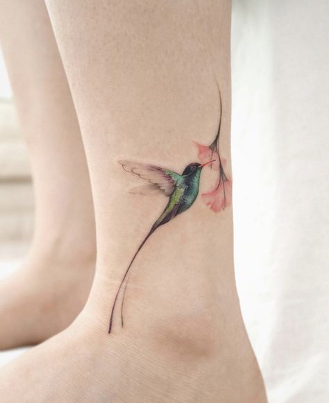 Hummingbird Tattoo Watercolor, Hummingbird Tattoo Meaning, Hummingbird Flower Tattoos, Hummingbird Tattoos, Small Hummingbird Tattoo, Tiny Bird Tattoos, Bird Tattoos For Women, Ribbon Tattoos, Tasteful Tattoos