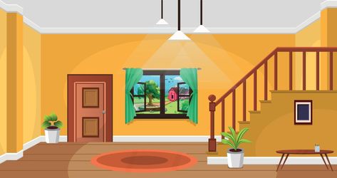 Room inside interior, Cartoon living room, House with furniture, stairs, Teenage luxury room, Kid or child home. Home Art Studios, Living Room Vector, Living Room Cartoon, Bedroom Cartoon, Room Illustration, Inside A House, House Cartoon, House Clipart, Cartoon House