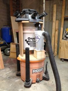 improved dust deputy... I can use that! Dust Collector Diy, Dust Deputy, Patio Chairs Diy, Shop Dust Collection, Woodworking Tools Workshop, Dust Collection System, Shop Vacuum, Garage Makeover, Shop Vac