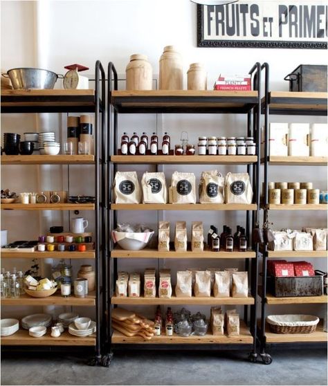 Retail Shelving Inspiration (for the Home) Havens Kitchen, Display Visual Merchandising, Desain Pantry, Retail Shelving, Regal Design, Store Layout, 카페 인테리어 디자인, Bakery Design, Pantry Shelf