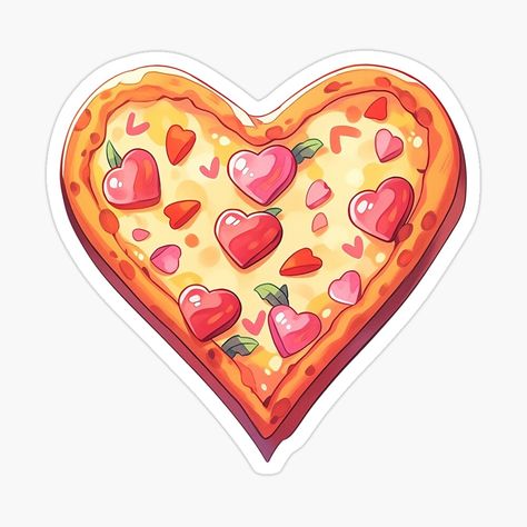 Pizza Love - Cute Kawaii Pizza with Hearts on it by CozyKawaiiArt | Redbubble Pizza Graphic Design, Food Sticker Design, Kawaii Food Stickers, Toy Stickers, Cute Food Stickers, Kawaii Pizza, Sticker Design Ideas, Sticker Food, Lovely Stickers