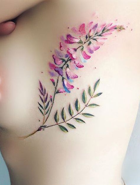 Bra Tattoo, Flower Rib Tattoo, Rib Tattoo Ideas, Flower Tattoo On Ribs, Rib Tattoos For Women, Kunst Tattoos, Watercolor Tattoo Flower, Flower Tattoo Sleeve, Tattoo Ideas For Women