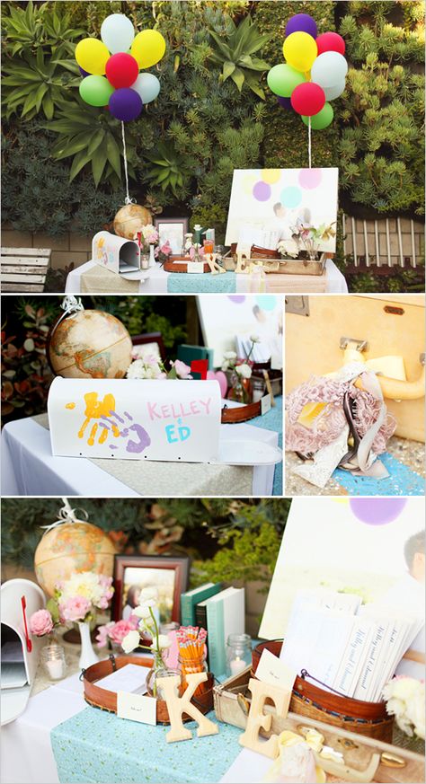 Love it. The mailbox is, of course, perfect for any pre-written notes or gifts! And best of all, you can use it at all future homes and add hand prints as little ones come(: Disney Up Wedding, Written Notes, Disney Pixar Up, Disney Up, Up Theme, Hand Prints, Disney Theme, Disney Wedding, Trendy Wedding