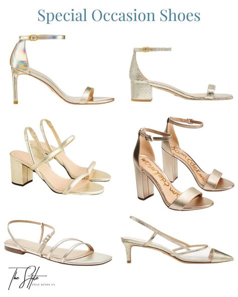 Wondering what shoes to wear to weddings? We found some gold metallic shoes we think you’ll love from Stuart Weitzman, J Crew, Sam Edelman & Ann Taylor! #weddingguest #metallic #heels #gold #sandals Follow my shop @thestylethatbindsus on the @shop.LTK app to shop this post and get my exclusive app-only content! #liketkit #LTKstyletip #LTKshoecrush #LTKwedding @shop.ltk Gold Shoes Bridesmaid, What Shoes To Wear, Gold Wedding Shoes, Heels Gold, Party Inspo, Metallic Shoes, Rhinestone Shoes, Metallic Heels, Bridesmaids Dress