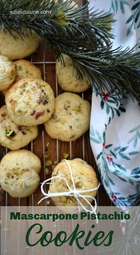 Soft & pillowy with a nutty undertone sums up these Mascarpone Pistachio Cookies . These cookies will add a bit of a sophisticated touch and a subtle flavour that’s feels a bit more grown up. Great for holiday gatherings and gift exchanges. #cookies #holidaycookies #christmascookies Mascarpone Cookies, Ranch Recipes, Mascarpone Cake, Mascarpone Recipes, French Dessert Recipes, Soft Cake, Pistachio Cookies, Ranch Recipe, Christmas Apps