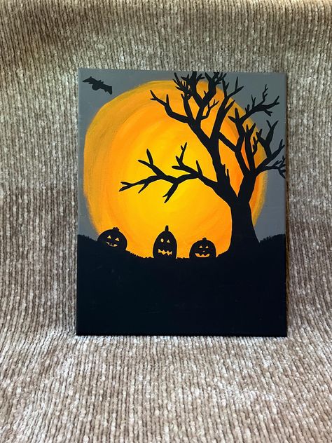 Halloween painting, custom painted, each painted by hand, available in different sizes and on different materials Easy Acrylic Painting Ideas Halloween, Things To Paint Easy Halloween, Painting Inspo Halloween, Spooky Things To Paint, Halloween Canvas Art For Kids, Things To Paint Halloween, Easy Paintings Halloween, Easy Black Canvas Painting Ideas, Easy Halloween Canvas Art