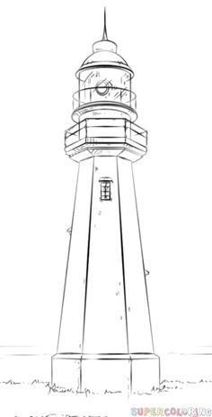 Draw A Lighthouse, Trin For Trin Tegning, Lighthouse Drawing, Pencil Drawing Tutorials, Lighthouse Painting, Lighthouse Art, Drawing Tutorials For Kids, 3d Drawings, Plant Drawing