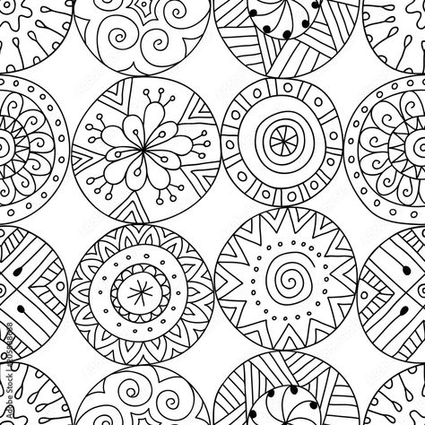 Circle Doodles, Design Tiles, Arte Doodle, Seni 2d, Tangle Doodle, Tangle Art, Doodles Zentangles, Hand Drawn Pattern, 자수 디자인