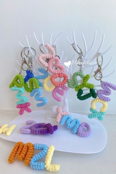 crochet letters Embroider Letters On Crochet, Crochet Letter Keychain, Small Crochet Letters Pattern Free, Crochet Alphabet Keychain, Crochet Uppercase Letters, Crochet Alphabet Letters, Crochet Letters, Crochet Design Pattern, Crochet Keychain