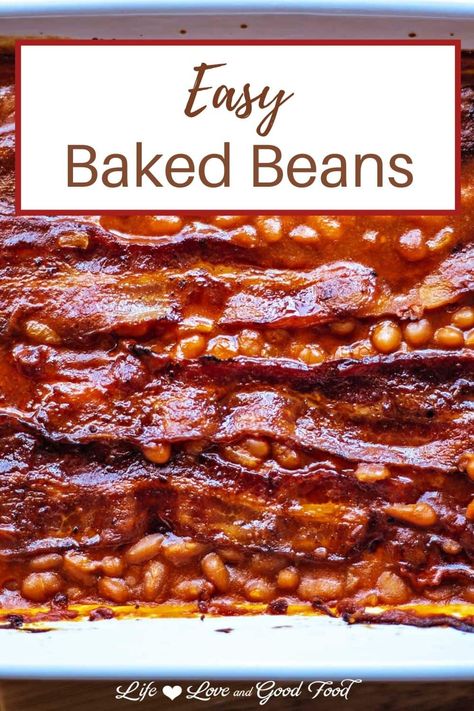 Baked Beans From Pork And Beans Recipe, Baked Beans From Canned Pork And Beans, Quick And Easy Baked Beans, Baked Beans Using Pork And Beans, Pork And Beans Casserole, Easy Baked Beans With Bacon, Easy Quick Potluck Dishes, Pork N Beans Baked Beans, Bake Beans With Bacon