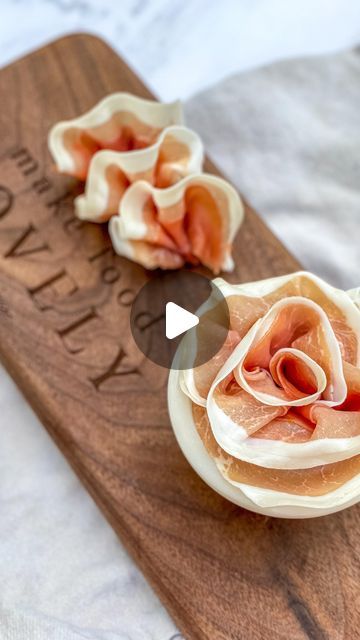 Olives For Charcuterie Board, Salami Plate Ideas, How To Make Prosciutto Roses, How To Fold Meat Charcuterie Board, Ways To Fold Prosciutto, How To Display Prosciutto, Prosciutto Flower How To, Prosciutto Ribbons Charcuterie, Prosciutto Rose How To