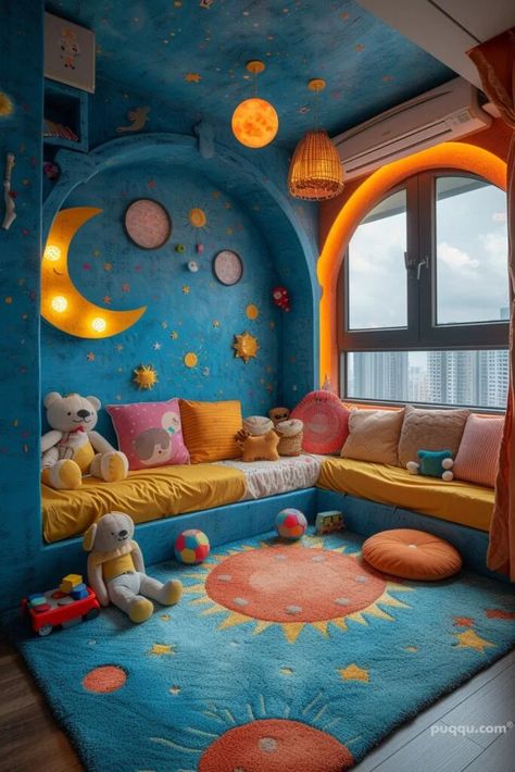 fun-kids-playroom-ideas- Colorful Kids Room, Cozy Reading Corners, Eclectic Living, Playroom Ideas, Kids Play Area, Kids Room Design, Blue Decor, Dream House Decor, Play Area