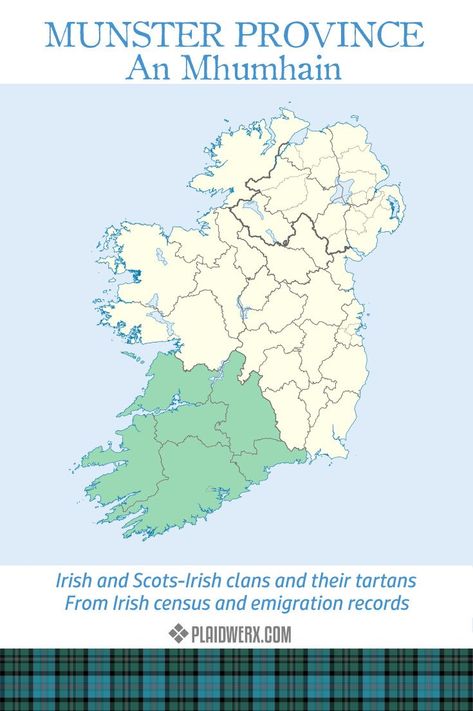 Did your Irish ancestors emigrate from Munster? Learn more about the counties in this region of Ireland and the common surnames of the people who lived there. Munster Ireland, Perth Scotland, Irish Surnames, Girl God, Ireland Map, Cork Ireland, County Cork, Irish Eyes Are Smiling, Irish Eyes