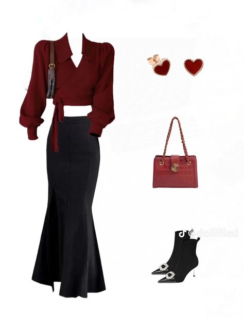 Fancy Outfits Women, Crimson Outfit, Maroon Top Outfit, Red Outfit Winter, Venus Fashion, Maroon Top, Moroccan Fashion, Stylish Work Attire, Everyday Fashion Outfits