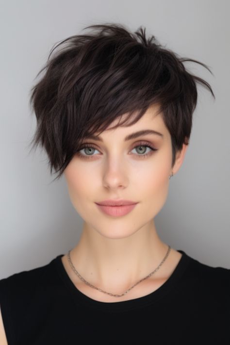 Long Pixie Shag Haircut, Assymetrical Pixie Haircut, Short Mom Cuts, Shag Pixie Cut, Shag Pixie, Potato Souffle, Shaggy Pixie Cuts, Haircuts 2024, Shaggy Pixie