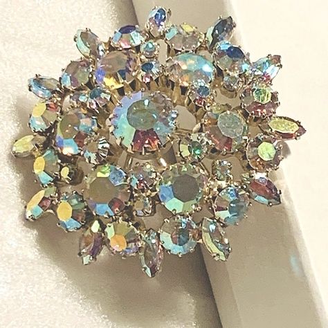 Vintage Vintage AB Rhinestone Brooch | Grailed Wedding Cake Art, Antique Costume Jewelry, Book Pieces, Rhinestone Jewelry, Rhinestone Brooches, Cake Art, Flower Brooch, Clear Rhinestones, Aurora Borealis