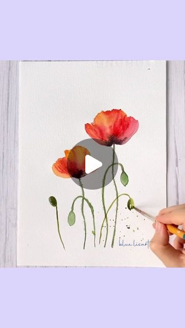 How To Paint A Poppy Watercolor, Easy Watercolor Poppies, Poppy Watercolour Painting, Watercolour Poppies Watercolor Tutorials, Watercolour Poppy Tutorial, Watercolor Poppies Tutorial, Watercolour Cards Ideas, Aquarel Art, Watercolour Poppy