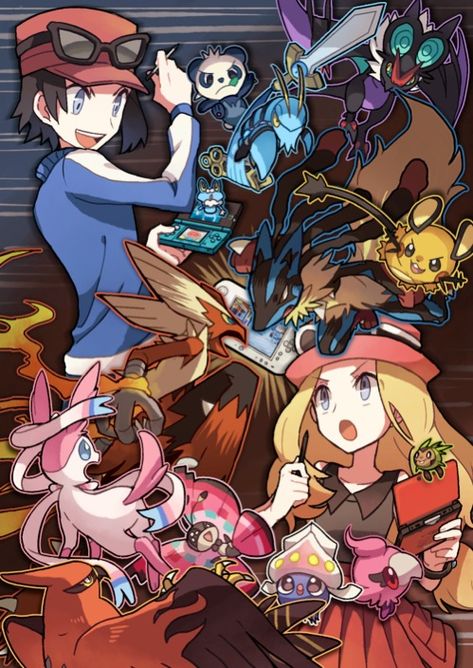 Pokemon X and Y Calem and Serena Calem Pokemon, Manga Pics, Pokemon Kalos, Pokemon X And Y, Lucario Pokemon, Genos Wallpaper, Pokemon Manga, Pokémon X And Y, Pokémon Art