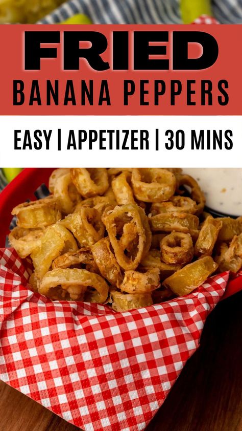 How Do You Pickle Banana Peppers, Recipes For Hot Banana Peppers, Deep Fried Bell Peppers, Unique Fried Foods, Fried Banana Pepper Rings, Banana Pepper Meals, Banana Pepper Dip Appetizers, Banana Pepper Rings Recipes, Dinner With Banana Peppers