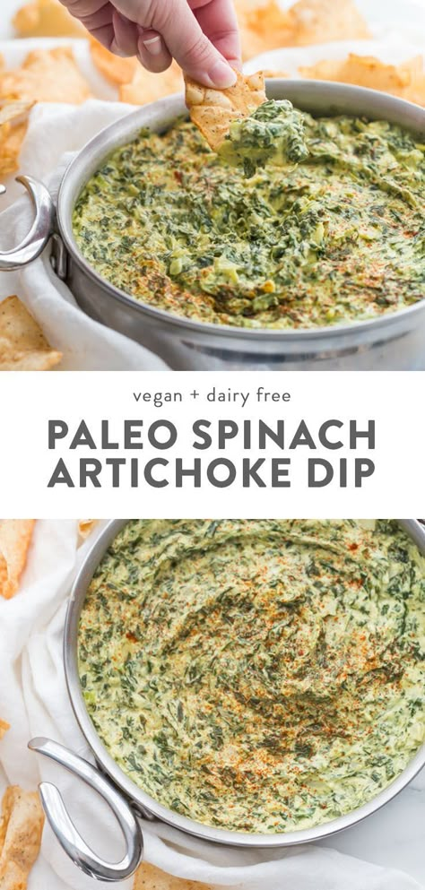 Paleo Tortilla Chips, Vegan Spinach Artichoke Dip, Paleo Menu, Dairy Free Bread, Paleo Appetizers, Vegan Spinach, Delicious Paleo Recipes, Paleo Cookbook, Dairy Free Snacks