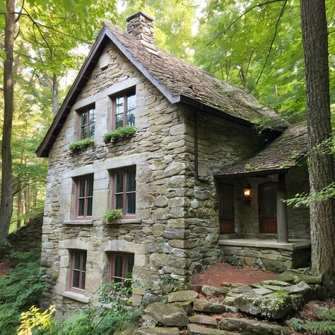 Nestled in the rolling hills of the countryside, the old stone home stands as a testament to craftsmanship and durability. Its sturdy walls have weath... -  #Historic #House #Stone Family Stone House Interior, Stone Facing Exterior House, Irish Stone Cottage, Old Stone Mansion, Stone Lake House, Cottage Stone Wall, Stone House Ideas, Old Village House Design, Stone House Interior