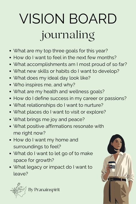 Journaling questions to answer before making your vision board.  #journalideas #winterarc #winter #wintertips #coldermonths #selfimprovement #selfdevelopment #healthylifestyle #positivemindset #gratitude #mindfulness #manifesting #visionboard Life Goal Vision Board, Vision Board 2025 Questions, Journaling Prompts To Know Yourself, Journal Category Ideas, What To Write In A Journal Ideas Aesthetic, Vision Journal Pages, Vision Board Questions Life, Better Everyday Journal, Questions To Ask Yourself Before 2024