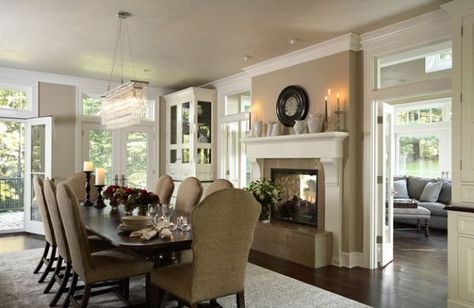 pictures of dining rooms with fireplaces | Candles are another great addition to a romantic dining room setting Fireplace Romantic, Bedroom Fireplaces, Two Sided Fireplace, Room Fireplace, Dining Room Fireplace, Double Sided Fireplace, Real Estat, Ideas Para Organizar, Traditional Dining Room