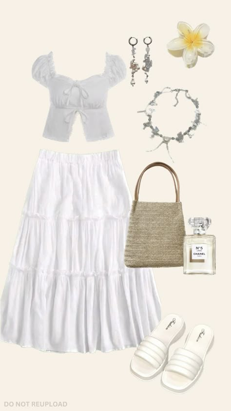 White maxi skirt outfit Beach Maxi Skirt Outfit, White Maxi Skirt Outfit, Long Beach Skirt, Girls Maxi Skirt, Beach Style Outfit, Modest Spring Outfits, Girls Long Skirts, Maxi Skirt White, Maxi Skirt Outfit