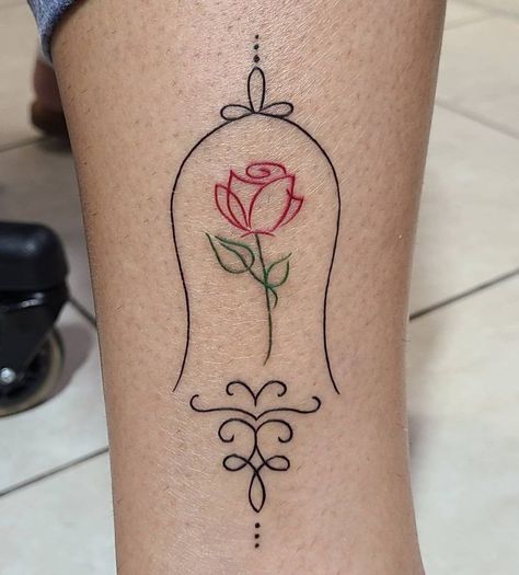 Beauty Beast Rose Tattoo, Beauty And The Best Rose Tattoo, Beauty And The Beast Simple Tattoo, Disney Tattoo Beauty And The Beast, Disney Back Tattoos For Women, Disney Rose Tattoo, Rose Tattoo Beauty And The Beast, Beauty And The Beast Flower Tattoo, Rose Beauty And The Beast Tattoo