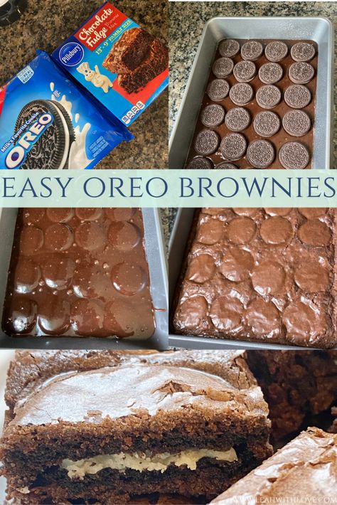 Box Brownie Mix With Oreos, Oreo Brownies Box Cake Mixes, Easy Oreo Brownies, Brownies With Oreos Inside, Recipes Using Boxed Brownies, Oreo Brownies Recipe Easy, Brownie Mix Ideas, Recipes With Oreos, Saturday Baking