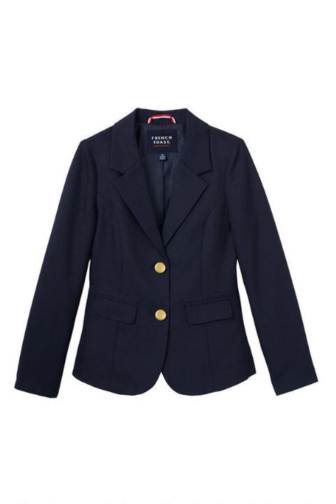 Navy Blazer (allowed because "better than uniform dress code") Dark Academia Uniform, Uniform Blazer, Private School Uniforms, Navy Blue Uniform, School Jumpers, School Blazer, Girls Blazers, School Jacket, School Uniform Fashion