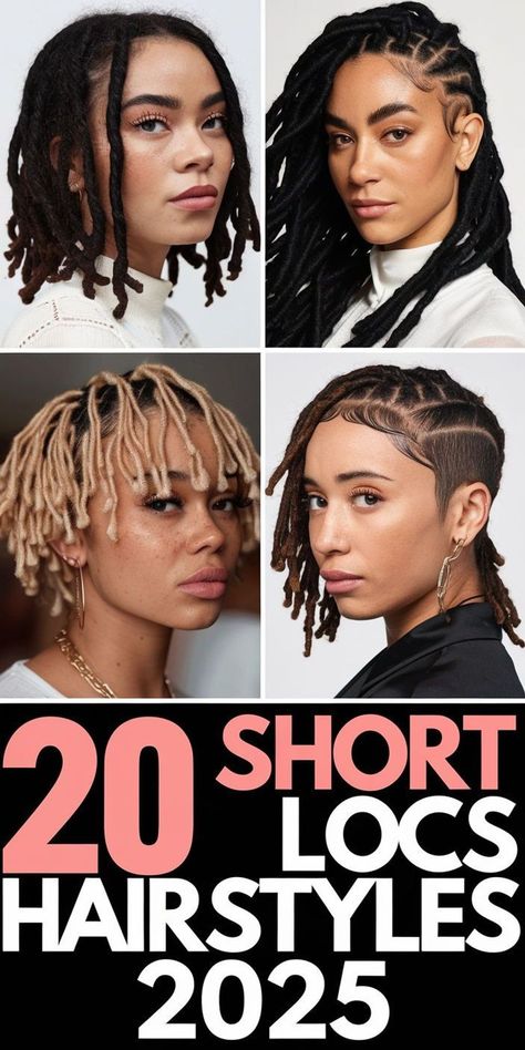 Short locs hairstyles 2025 deliver a blend of elegance and versatility for women. Choose starter updo styles, no retwist locks, or curly women updo ideas to suit your lifestyle. Perfect for school, work, or any occasion, these women dreadlock styles natural hair options offer super chic looks with or without weave and retwist. Small Locs Starter, Curly Women, Updo Ideas, Short Locs, Short Locs Hairstyles, Dreadlock Styles, Updo Styles, Natural Gray Hair, High Bun