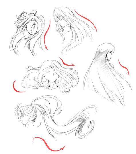 Hair Flow Reference Drawing, Anime Hair Flowing In The Wind, Long Hair Flowing In The Wind, Long Flowing Hair Reference, Hair Flowing In Wind Drawing Reference, Hair In The Wind Drawing Reference, Long Hairstyles Drawing Reference Female, Long Hair Drawing Reference Side View, How To Draw Long Hair Anime