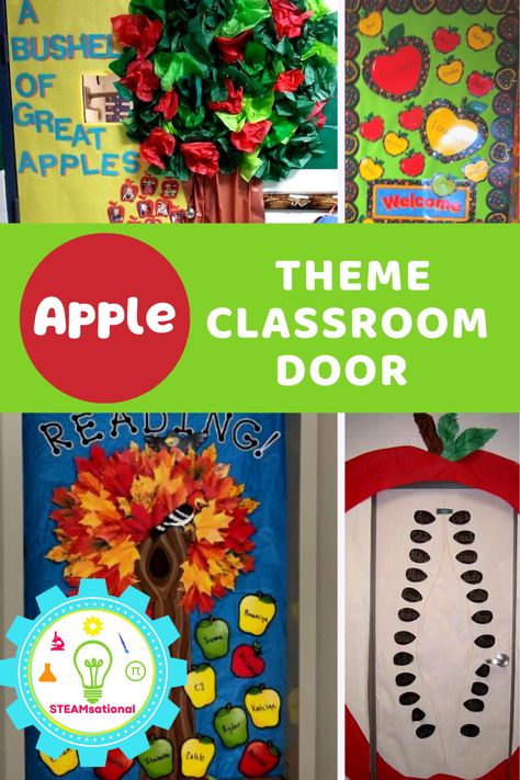 Sept Classroom Door, Apple Theme Bulletin Board Ideas, Apple Door Decorations Preschool, Apple Door Ideas For Classroom, Apple Theme Classroom Door, Apple Classroom Door Ideas, Apple Themed Bulletin Boards, Apple Door Decorations Classroom, September Door Decorations Classroom