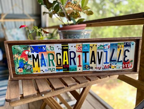 Margaritaville Sign, Buffet Table Decor, License Plate Sign, Jimmy Buffet, 5 O Clock Somewhere, Tiki Bar Decor, Tropical Parrot, West Art, 5 O Clock